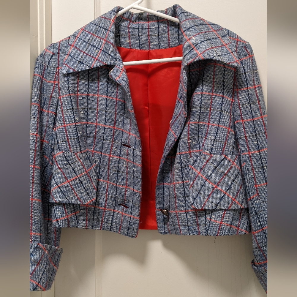 Vintage Blue and Red Plaid Women's Jacket